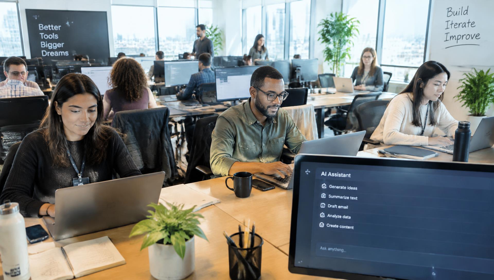 Office staff using AI tools at their desks